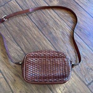 VTG Talbots Brown Basketweave Leather Shoulder / Crossbody Handle Purse designer
